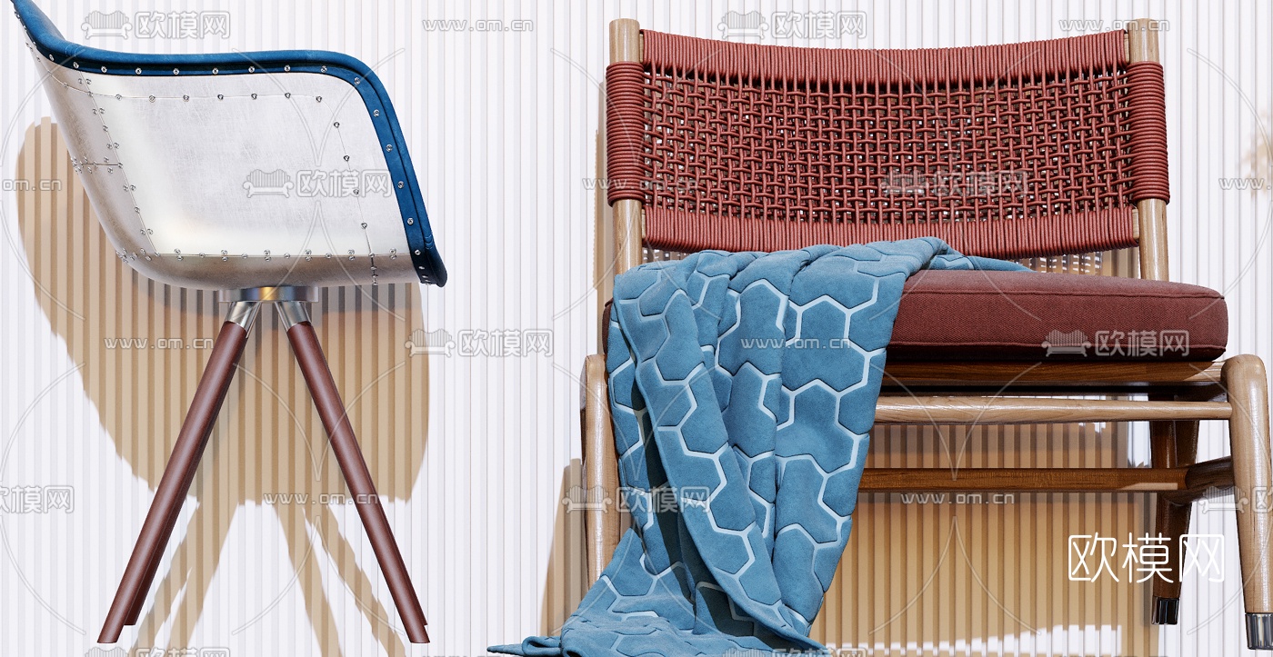 北欧编织户外休闲椅3d模型下载（渲染图3）
