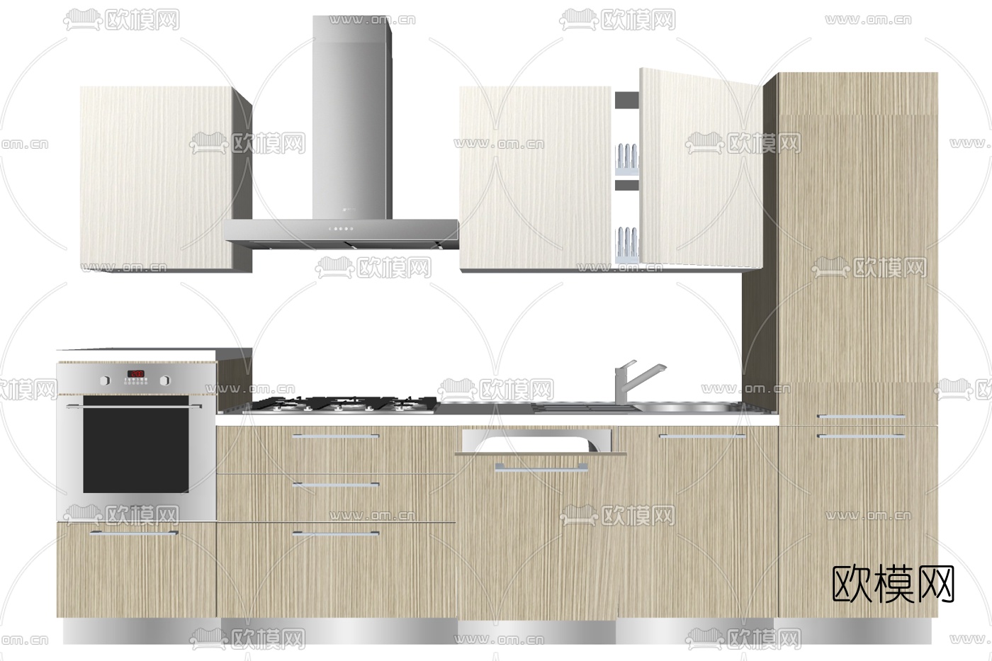 现代实木橱柜su模型下载