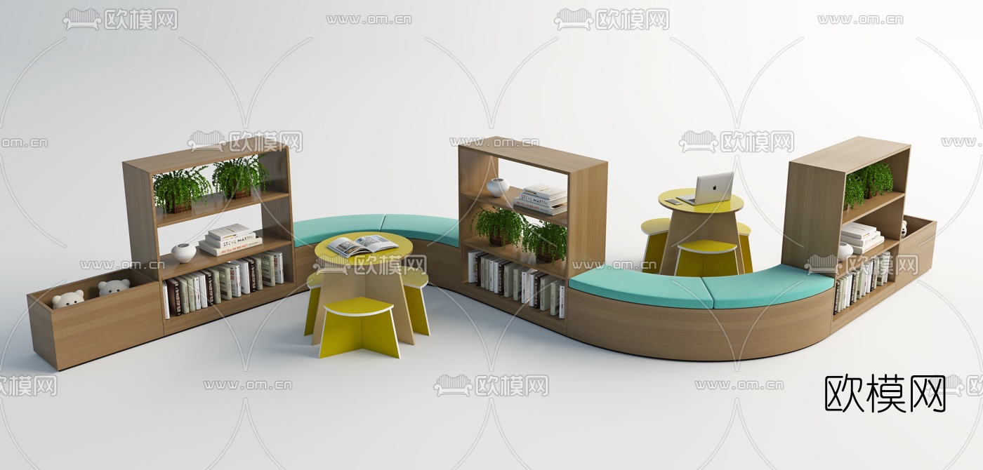 现代简约弧形书架3d模型