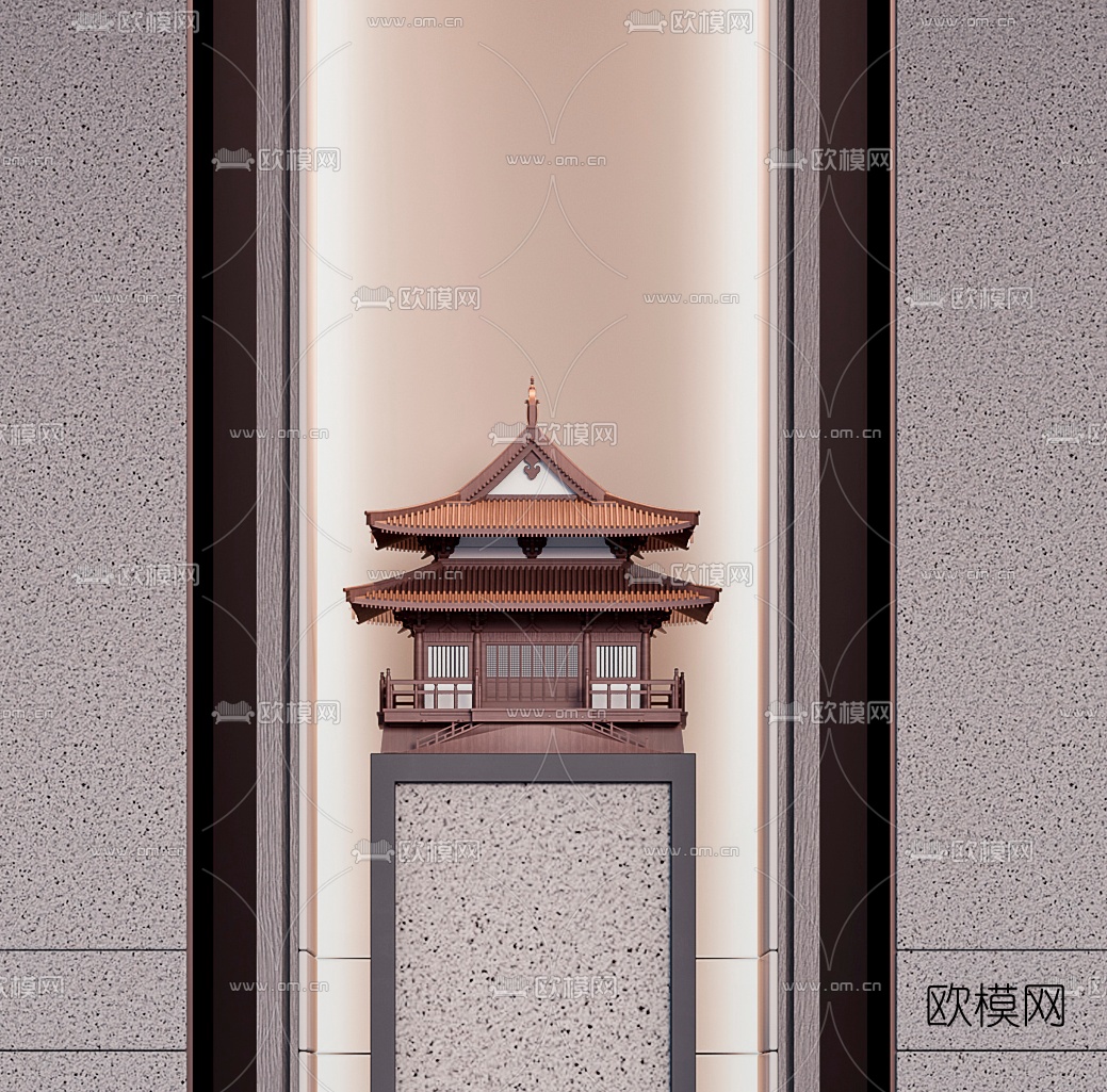 新中式古建筑雕塑摆件3d模型