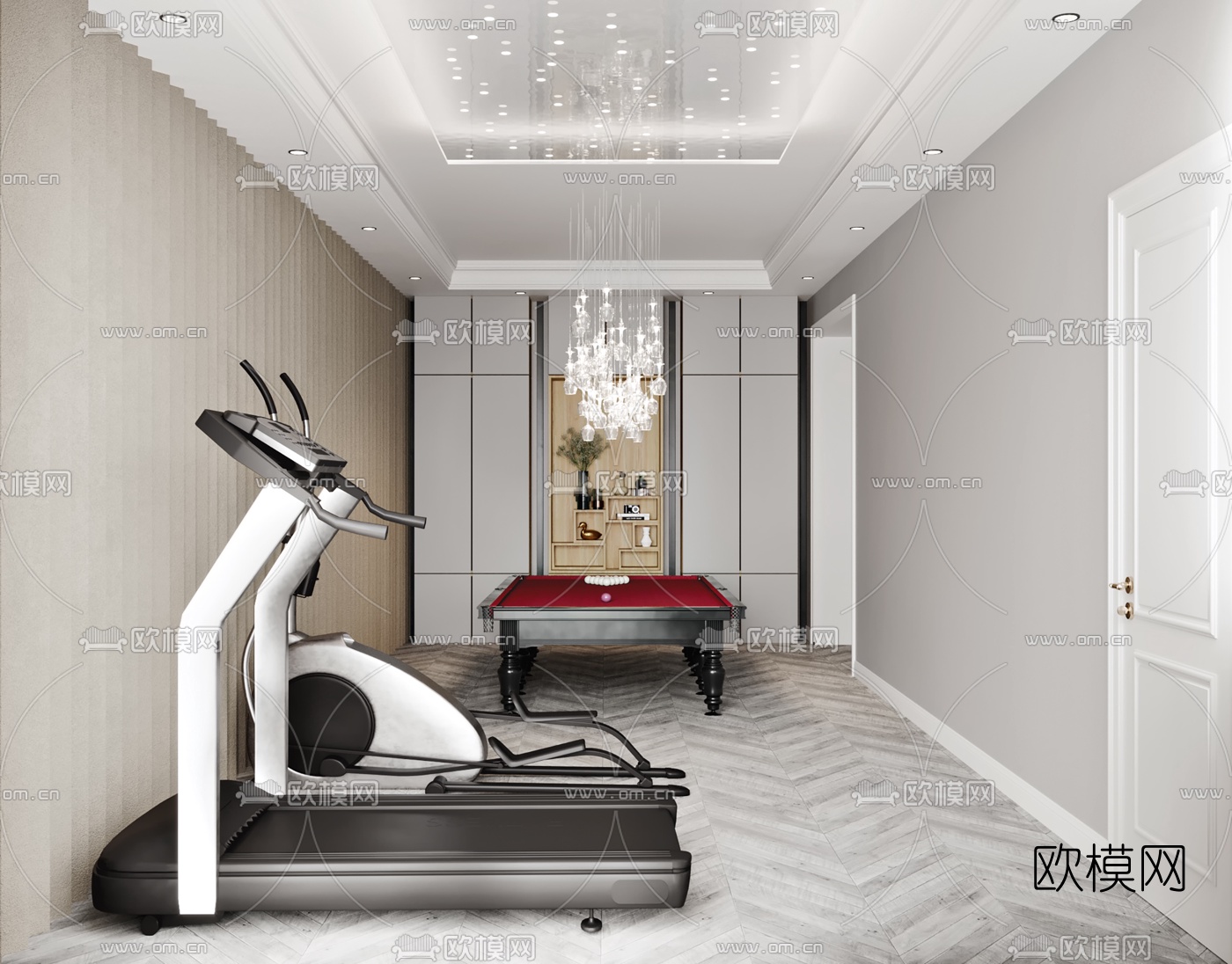 现代台球室健身房3d模型下载