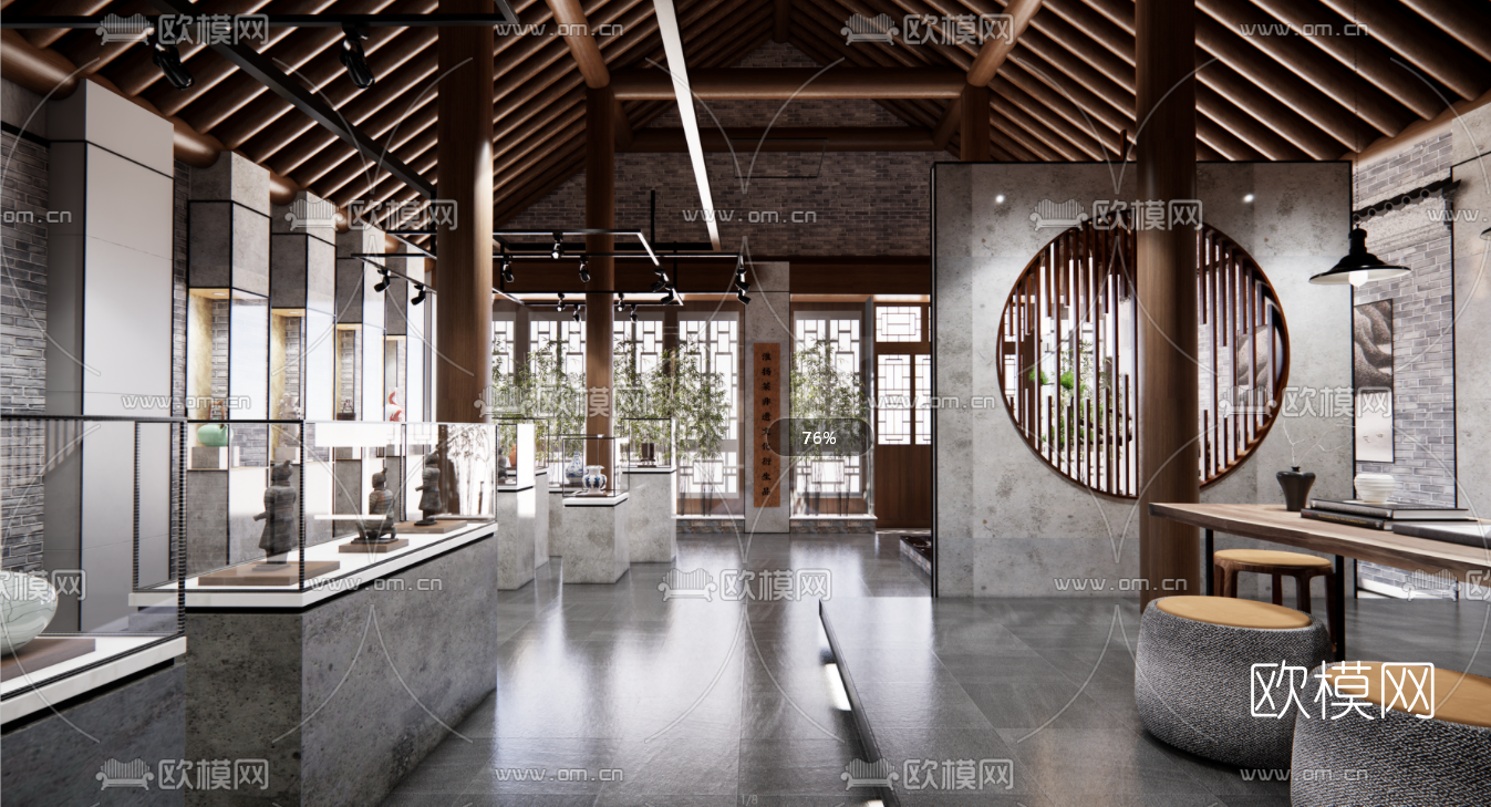 中式艺术品展厅su模型
