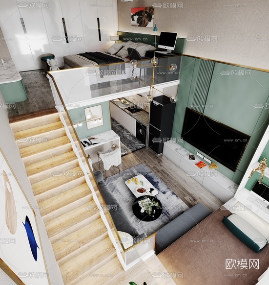现代复式青年公寓3d模型下载(渲染图1)