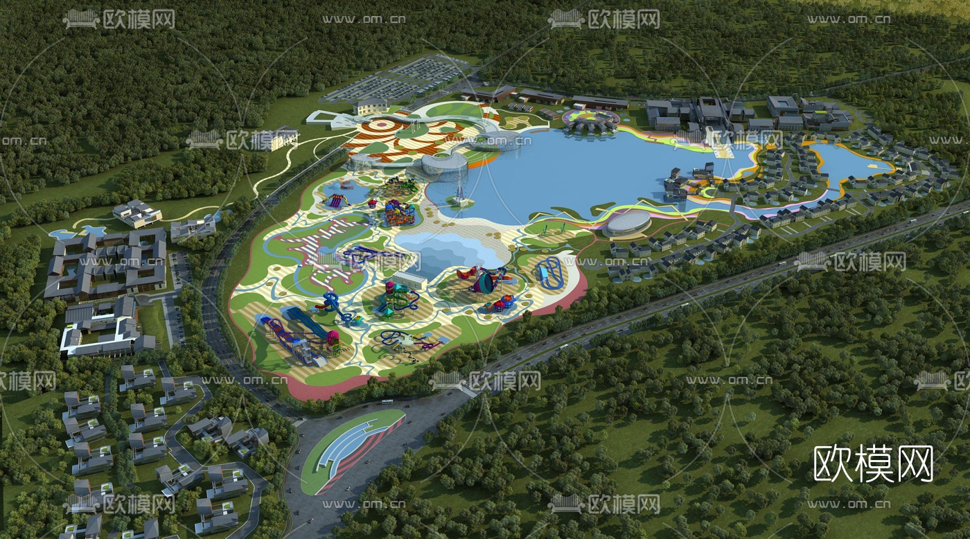 现代儿童游乐场鸟瞰3d模型下载（渲染图2）