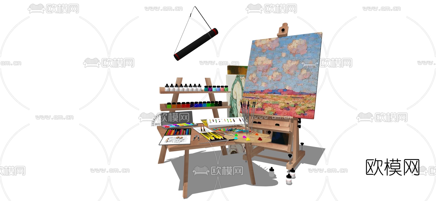 现代画架画具su模型下载