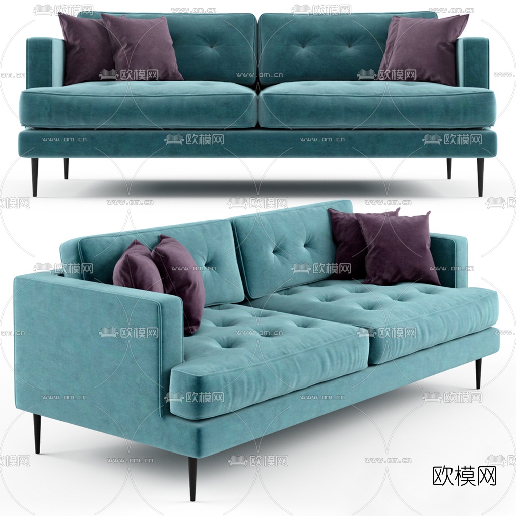 北欧布艺双人沙发3d模型下载（渲染图2）