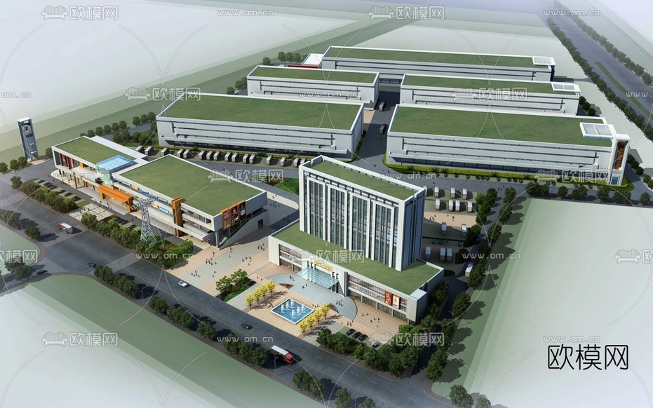 现代产业园鸟瞰规划3d模型下载(渲染图1)