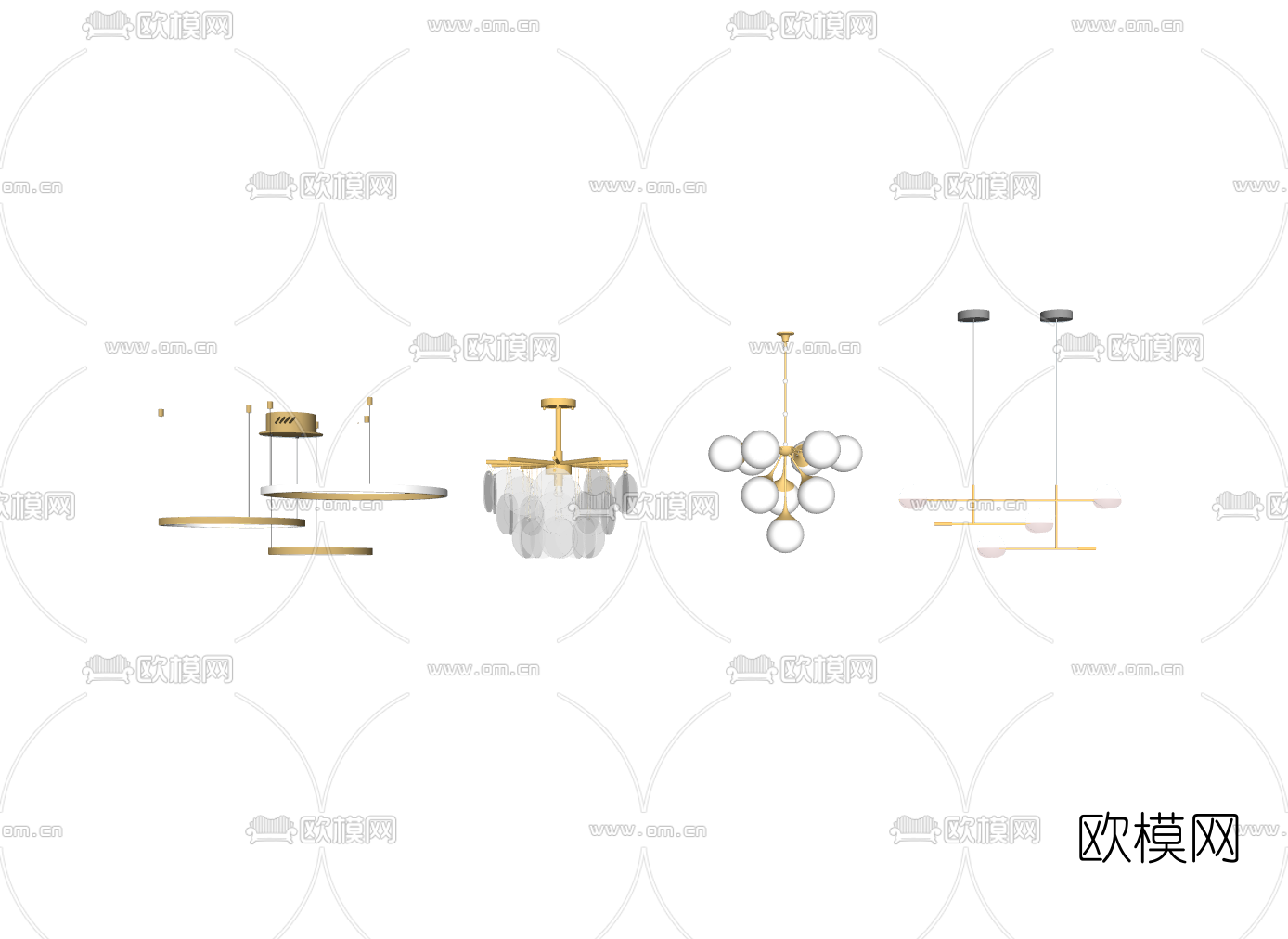 现代轻奢吊灯su模型下载（渲染图2）