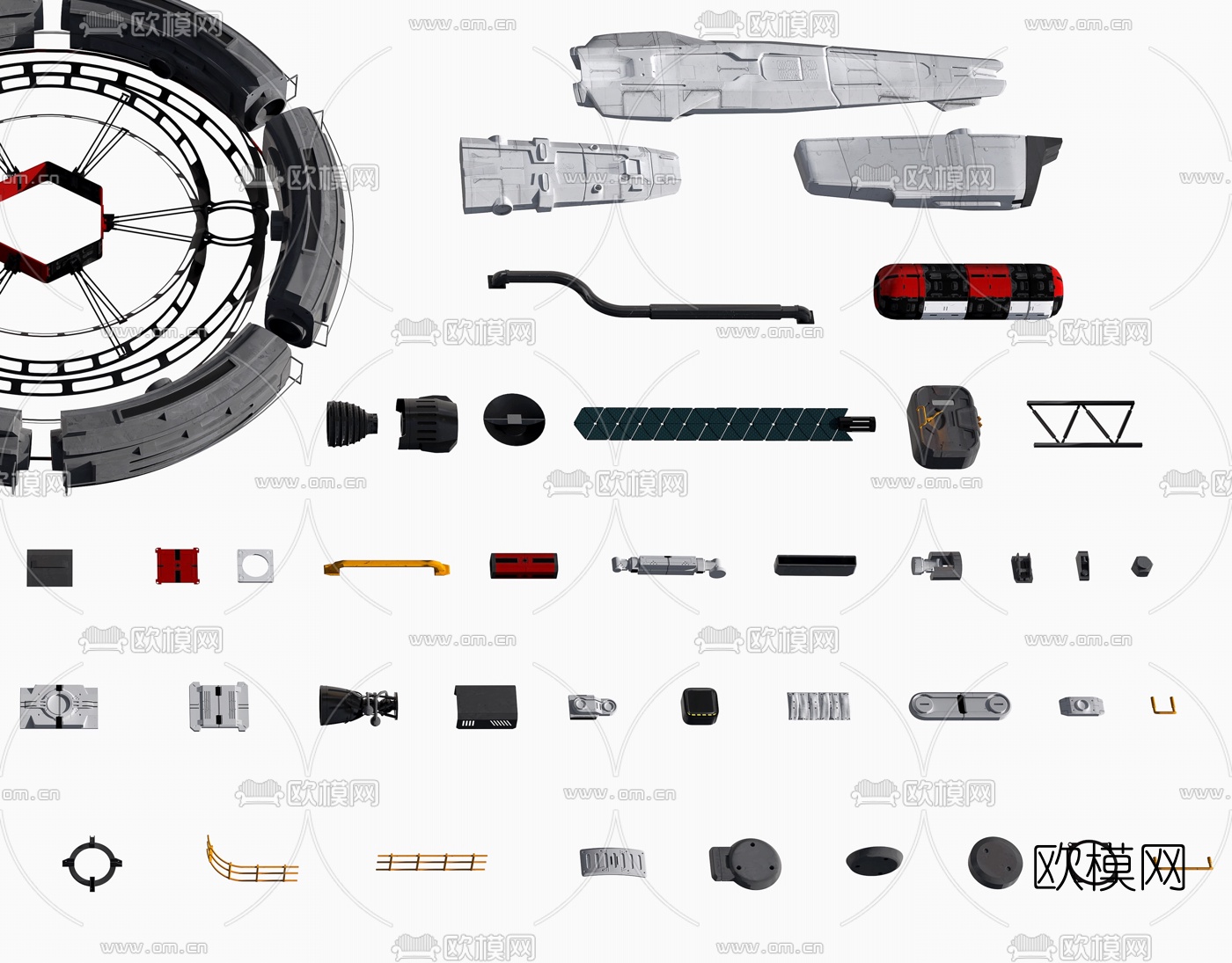 现代未来科幻飞船零部件3d模型下载（渲染图5）