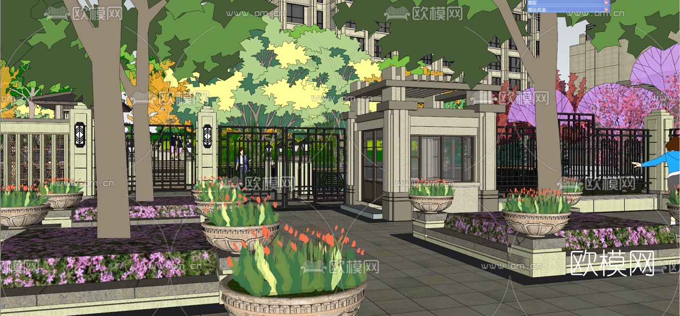 新古典小区景观su模型下载（渲染图4）