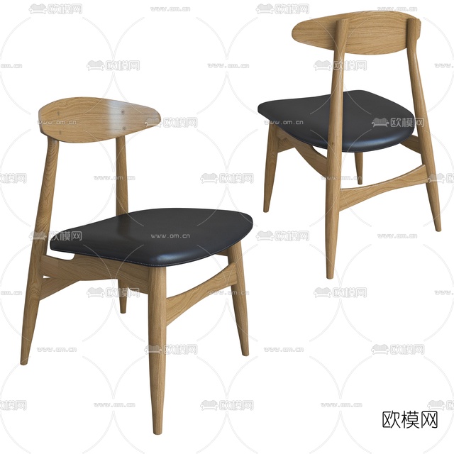 北欧实木皮革休闲椅免费3d模型-免费3dmax模型库-欧模网