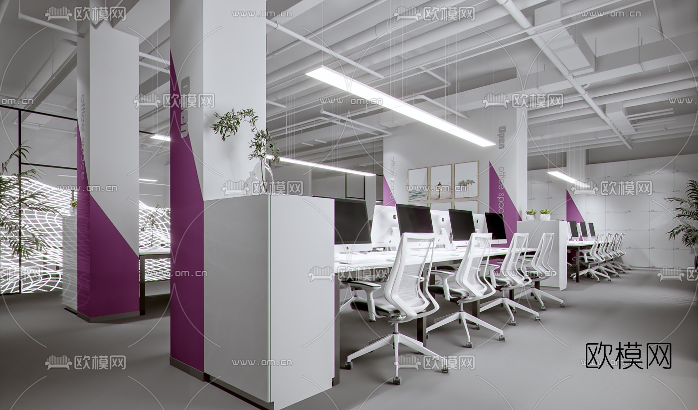 工业风办公前台办公区3d模型
