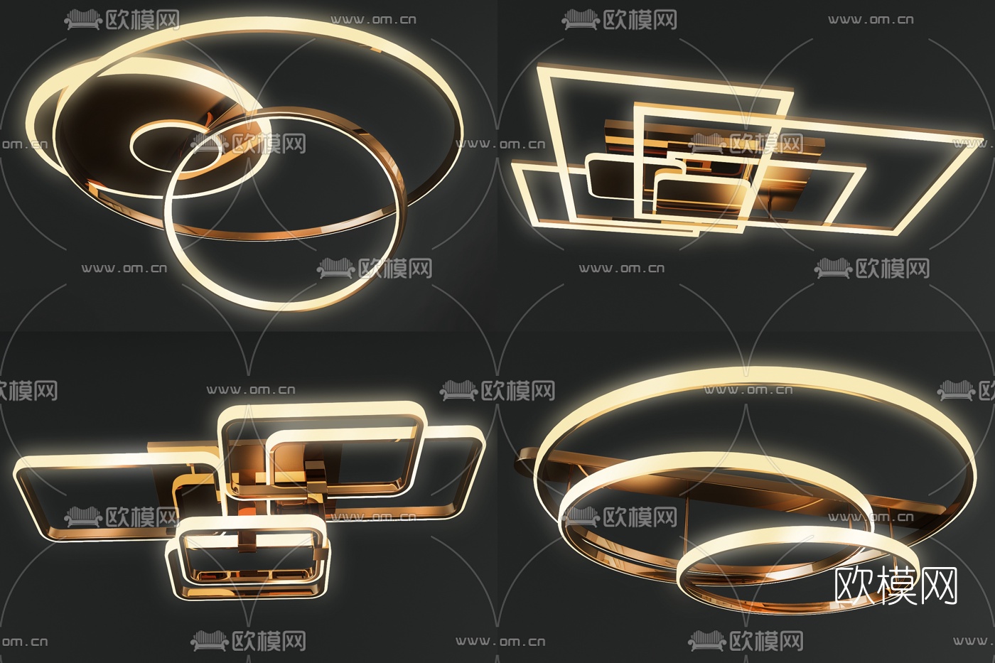 现代轻奢金属吸顶灯3d模型下载