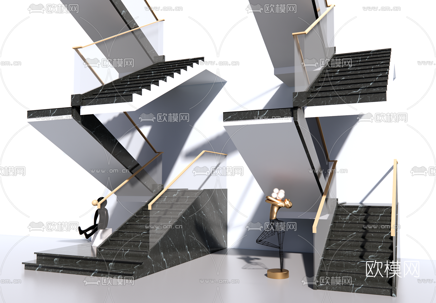 现代楼梯su模型下载