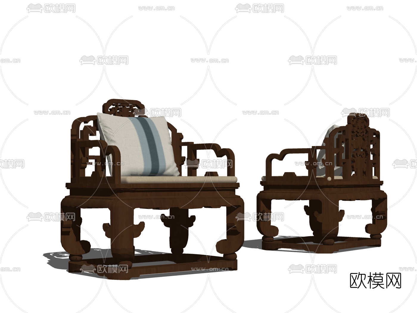 中式实木太师椅su模型下载