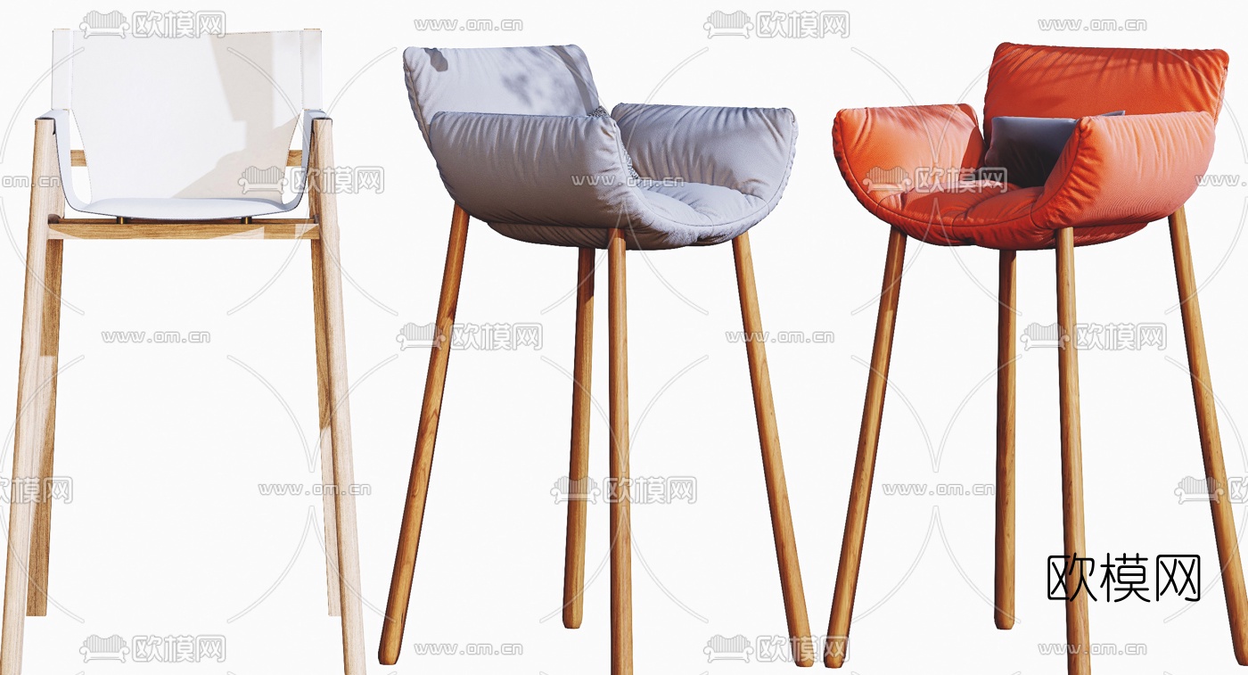 北欧布艺吧台椅3d模型下载（渲染图2）