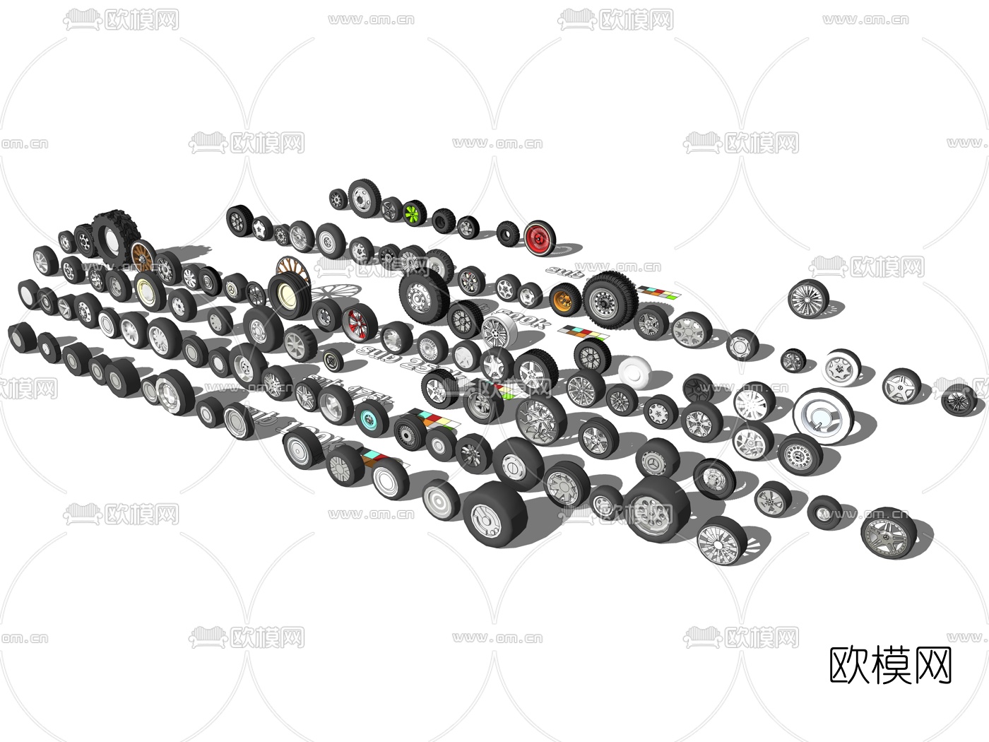 现代轮胎车轮su模型下载（渲染图1）