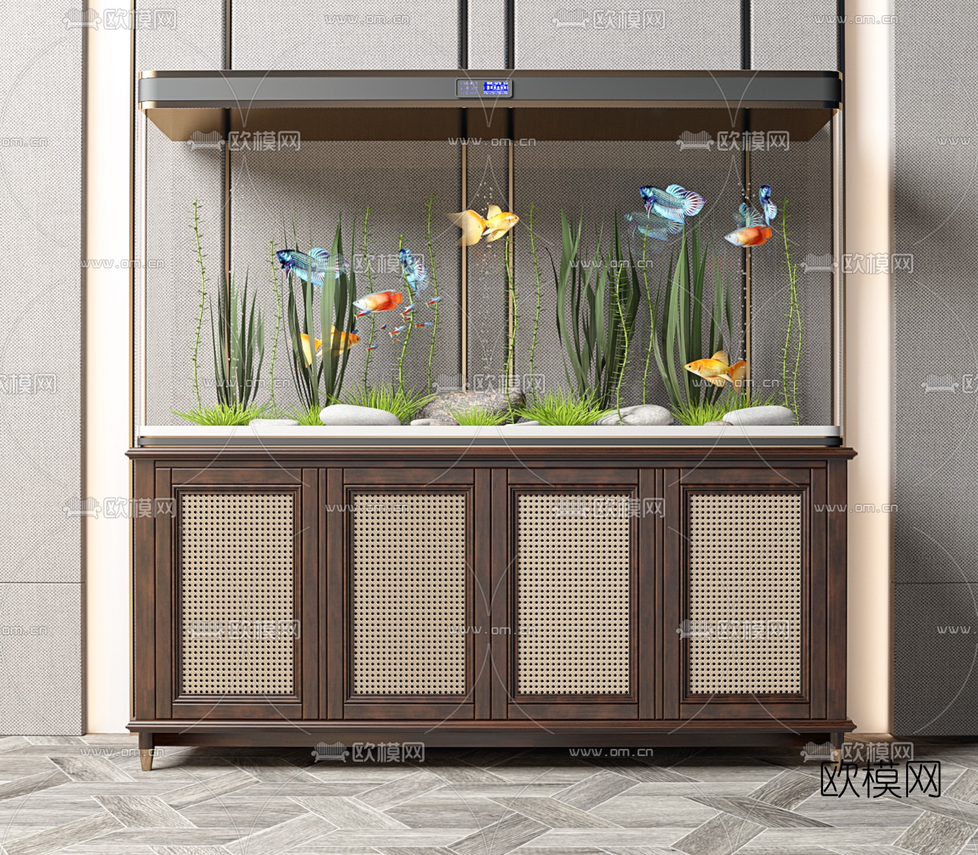 美式鱼缸水族箱3d模型下载