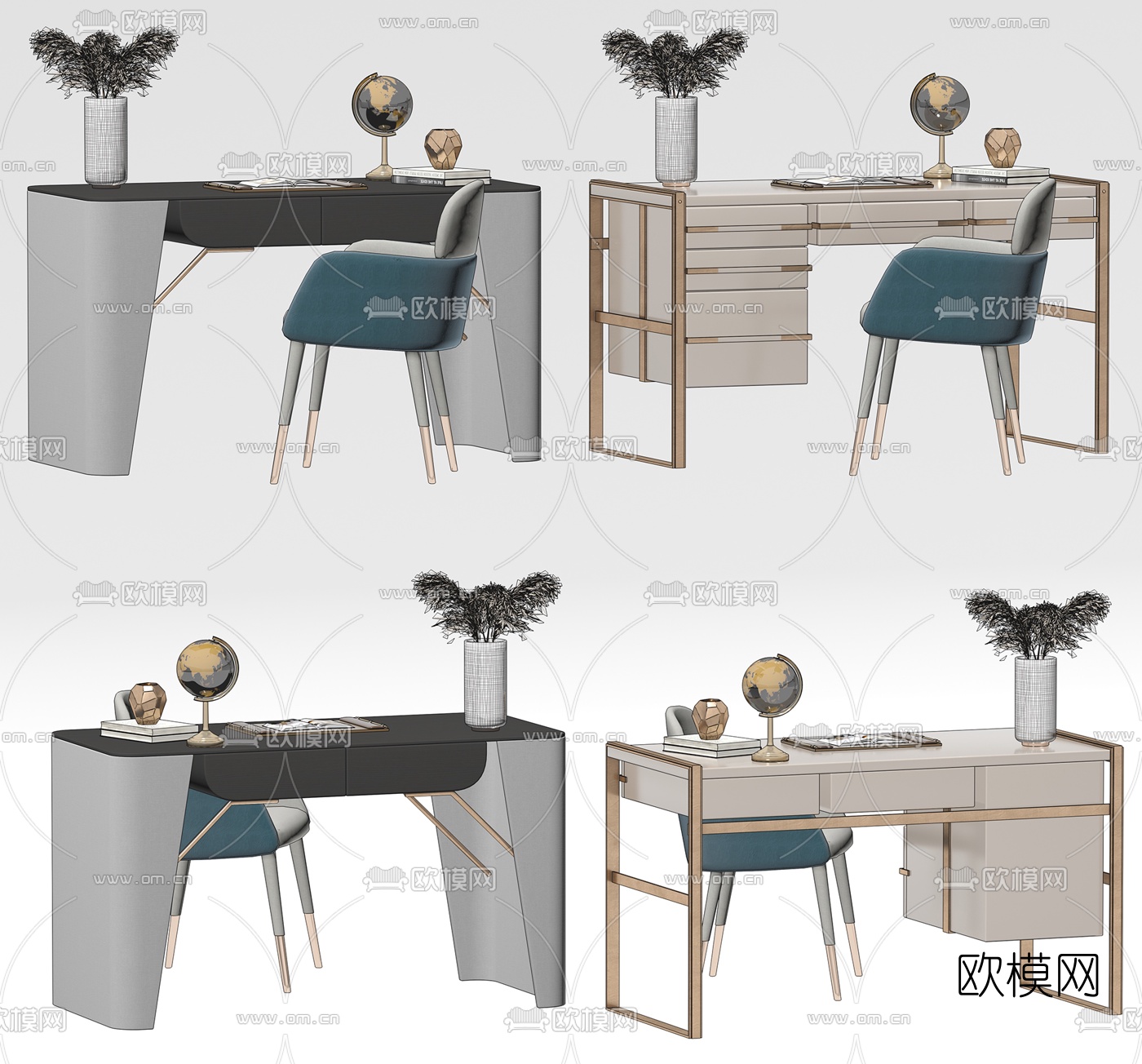 现代书桌椅su模型-免费3dmax模型库-欧模网