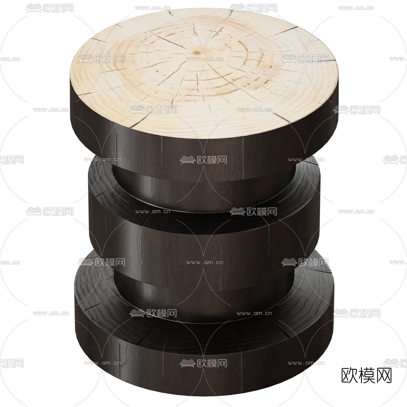 自然风木墩圆几边几3d模型下载（渲染图2）