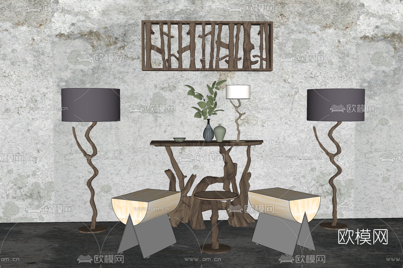 北欧原木休闲桌椅免费su模型下载
