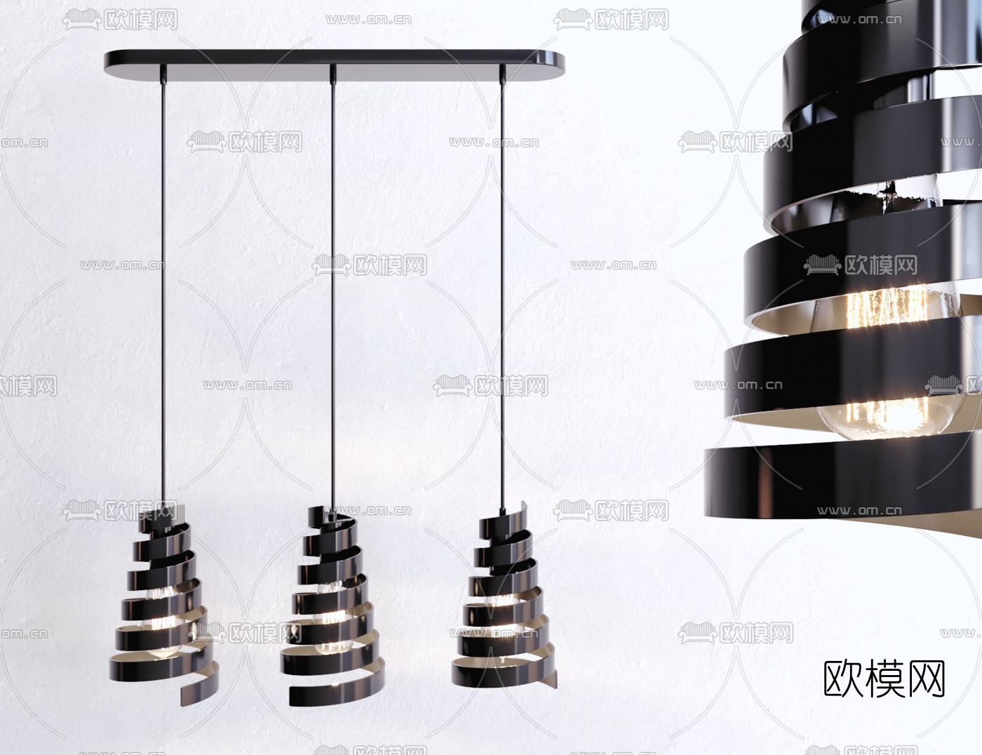 工业风铁艺吊灯su模型下载（渲染图1）