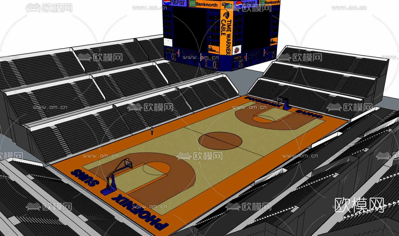 现代篮球场免费su模型下载