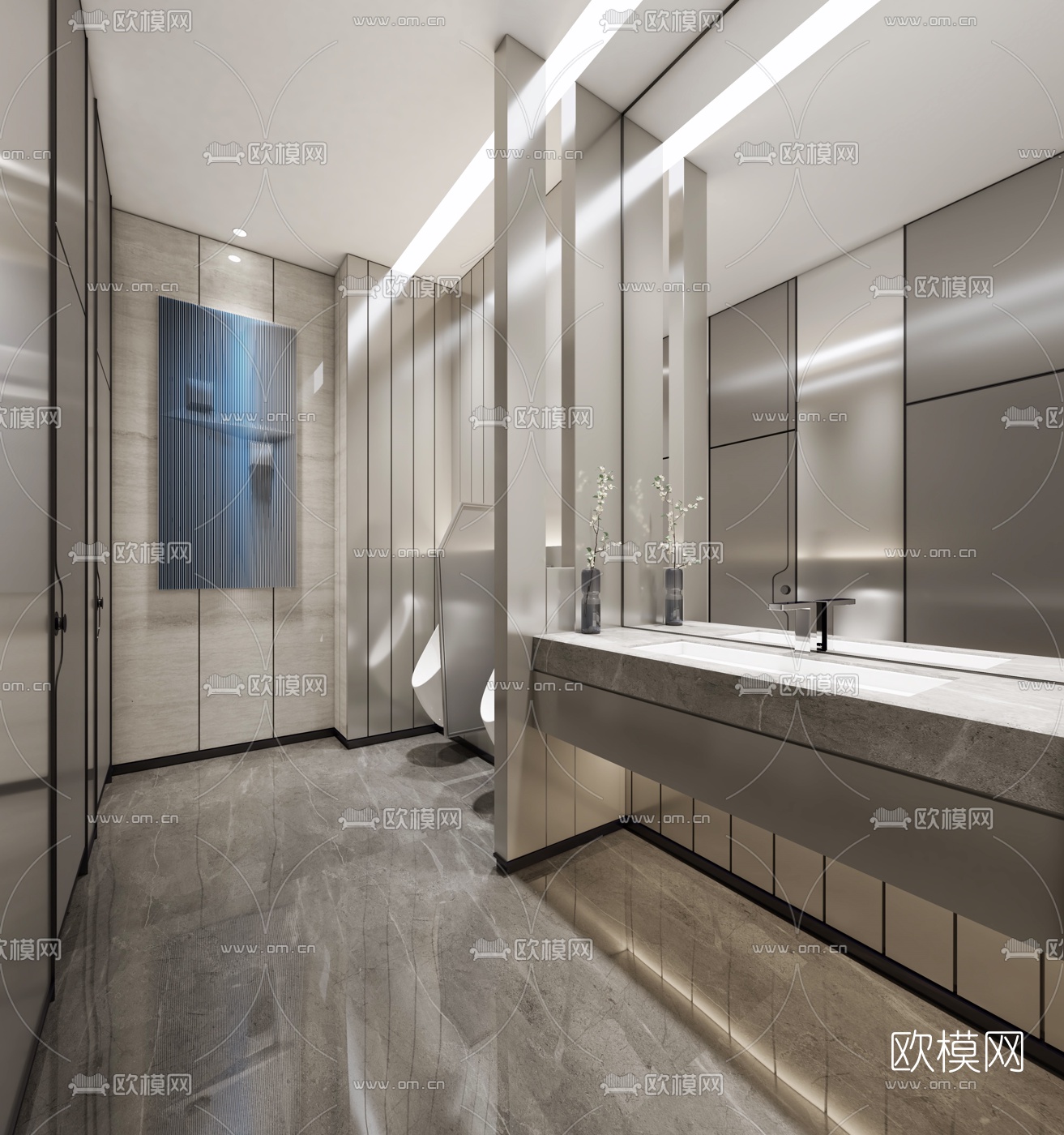 现代公共男卫生间3d模型下载