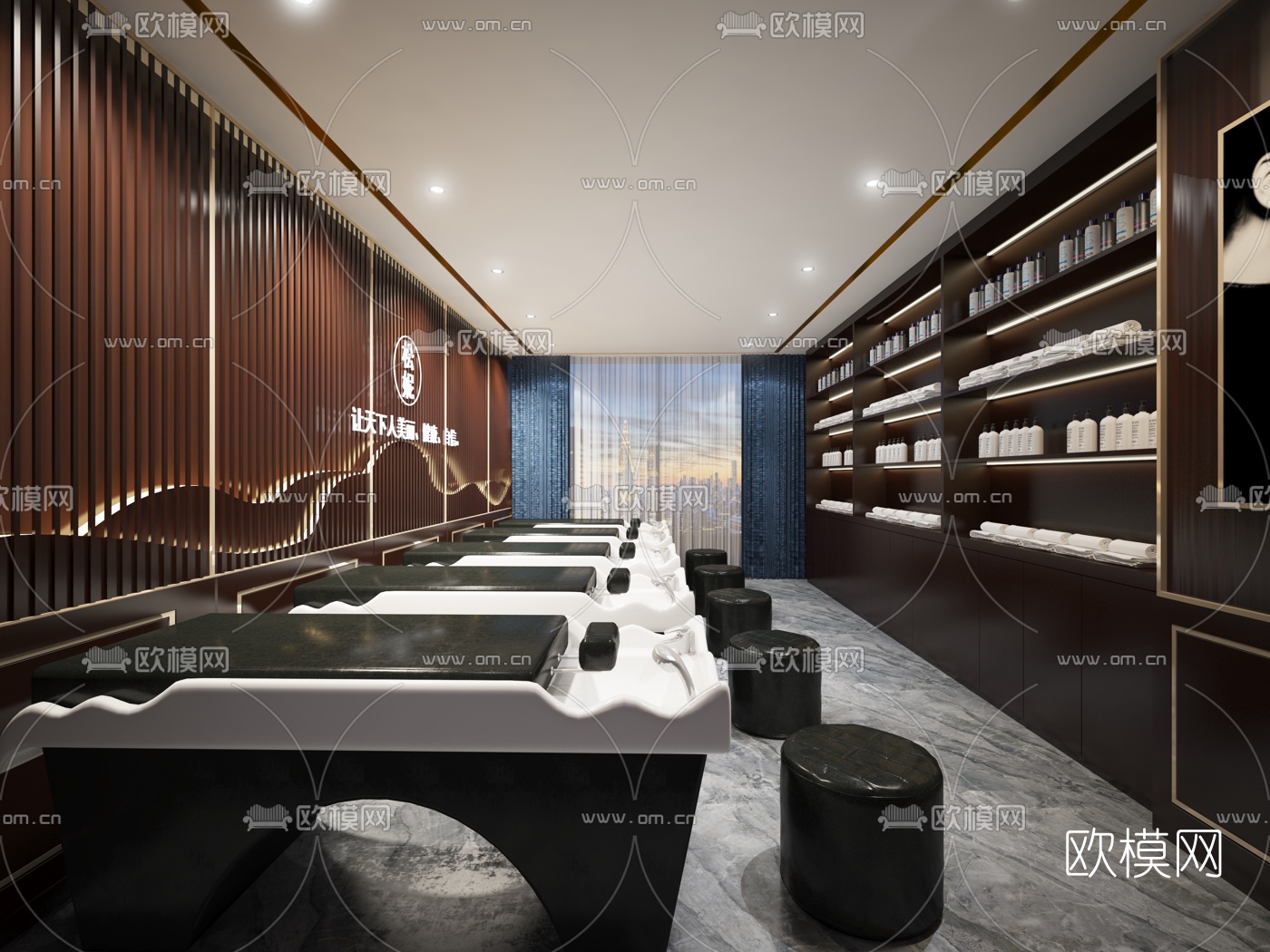 新中式美容美发洗头区3d模型下载