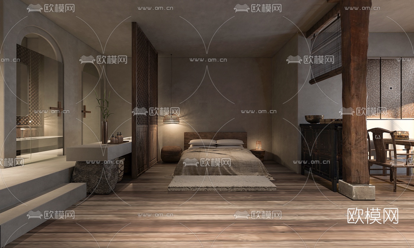 自然风民宿客房套房3d模型