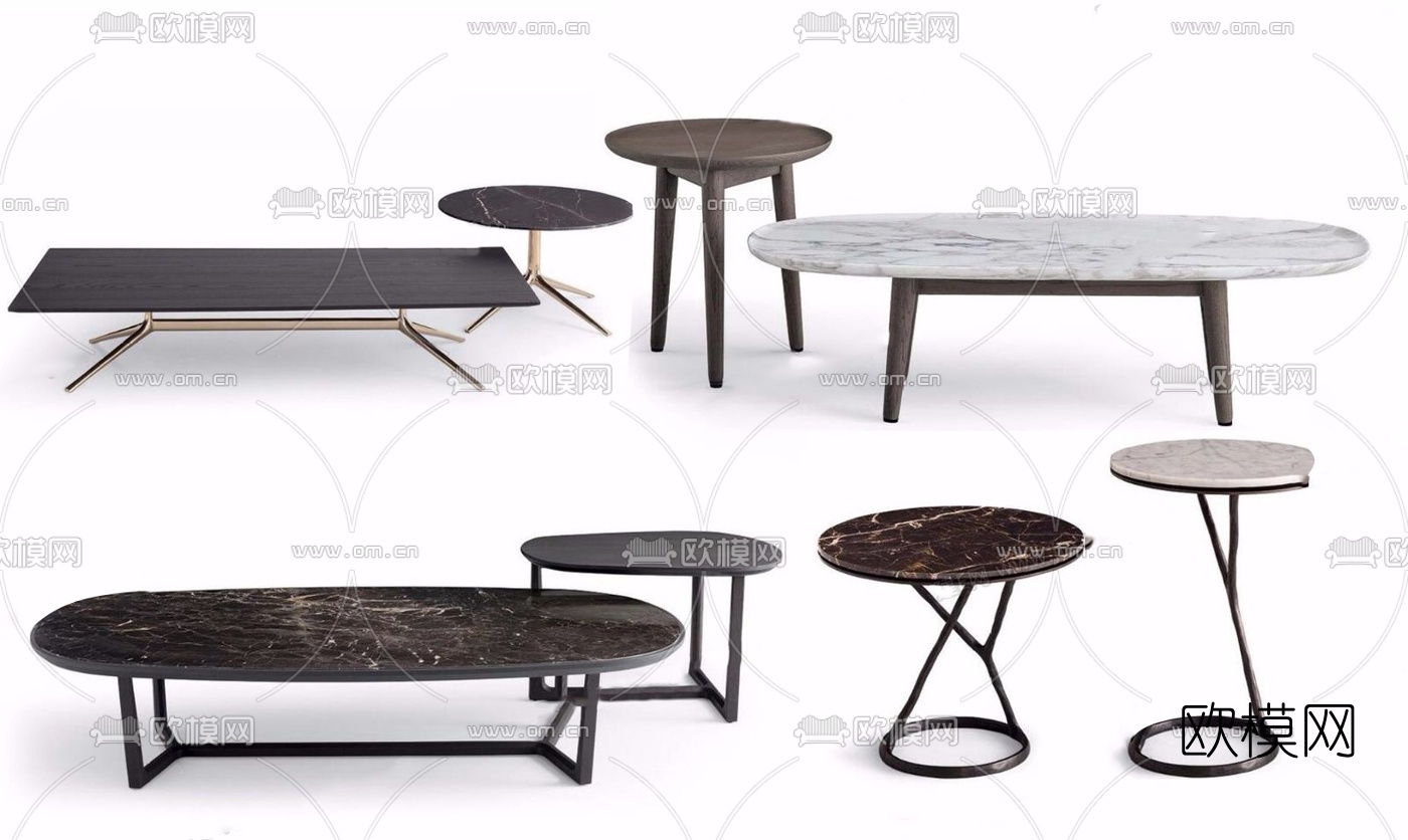 现代大理石茶几su模型下载
