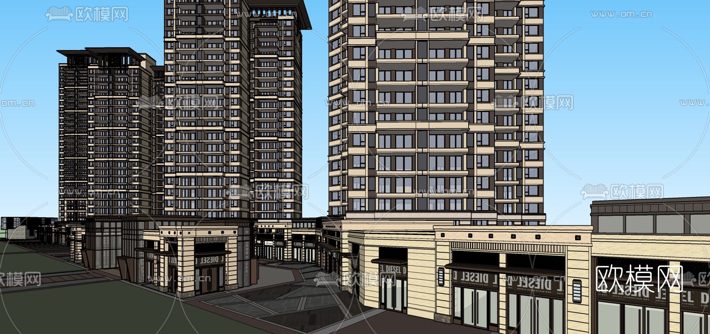 新古典高层公寓楼su模型下载（渲染图1）