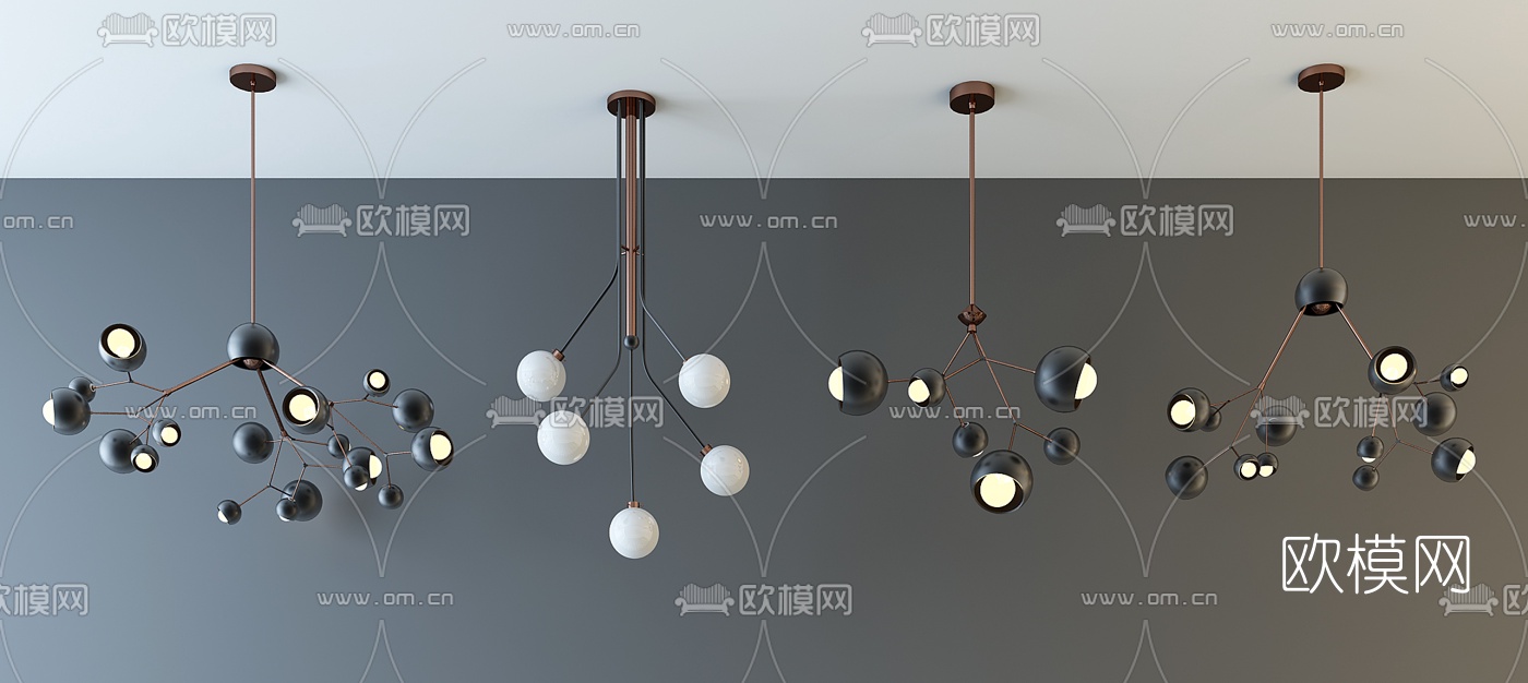 现代时尚吊灯灯具组合3d模型-免费3dmax模型库-欧模网