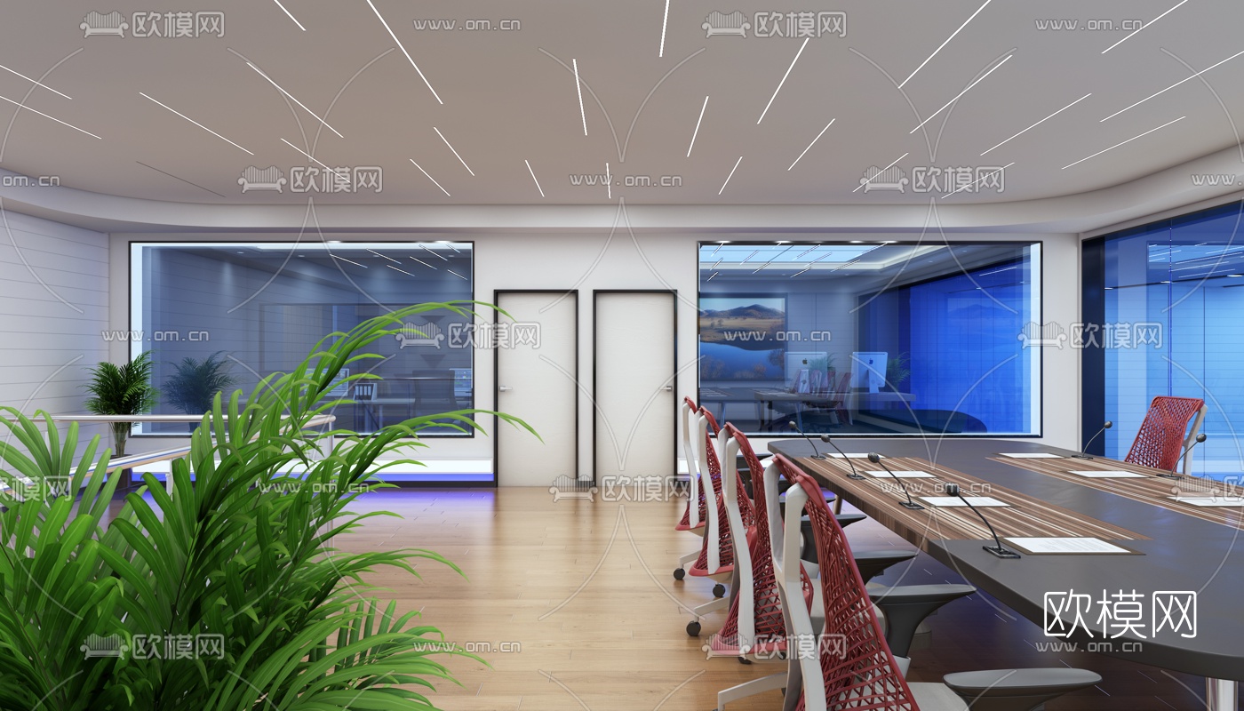 现代会议室监控室3d模型下载（渲染图3）