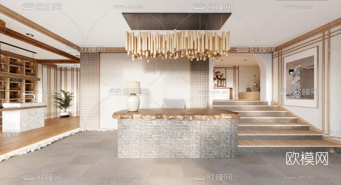 日式美容SPA会所前台大厅cr全景3d模型