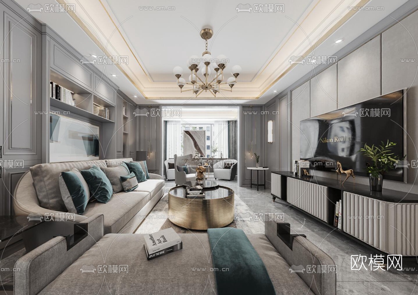 简欧轻奢客厅餐厅cr全景3d模型-免费3dmax模型库-欧模网