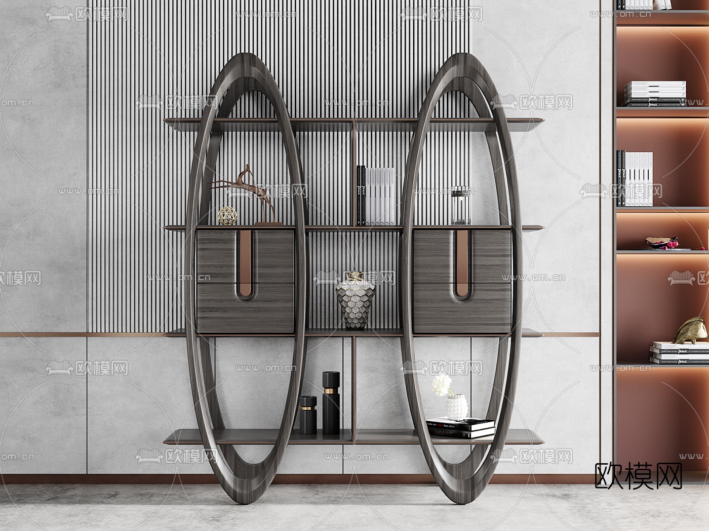 后现代木质博古架书架3d模型下载