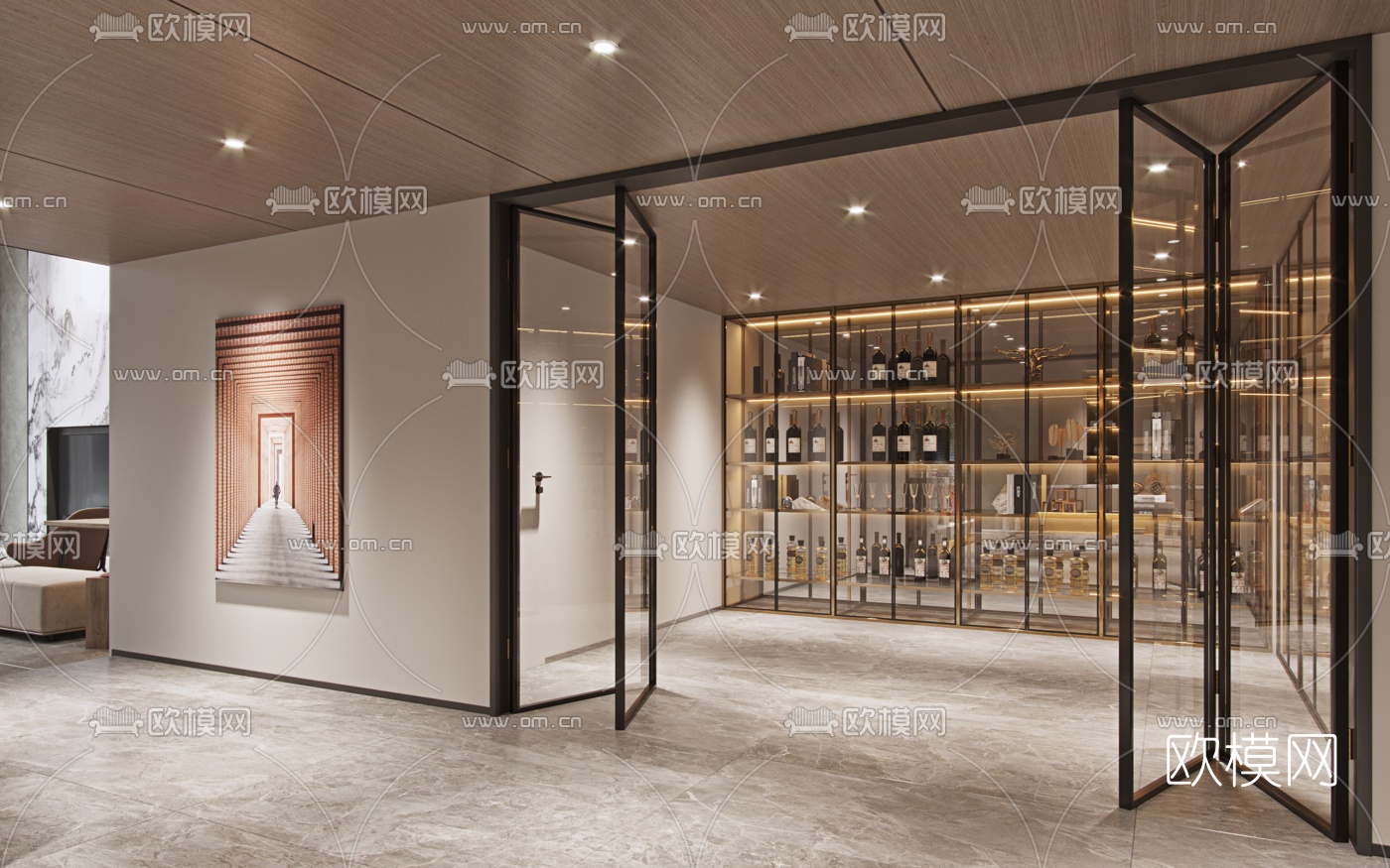 现代别墅客厅餐厅3d模型