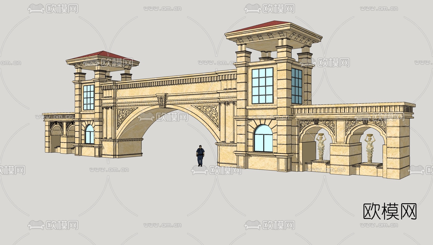 欧式小区大门su模型下载（渲染图5）