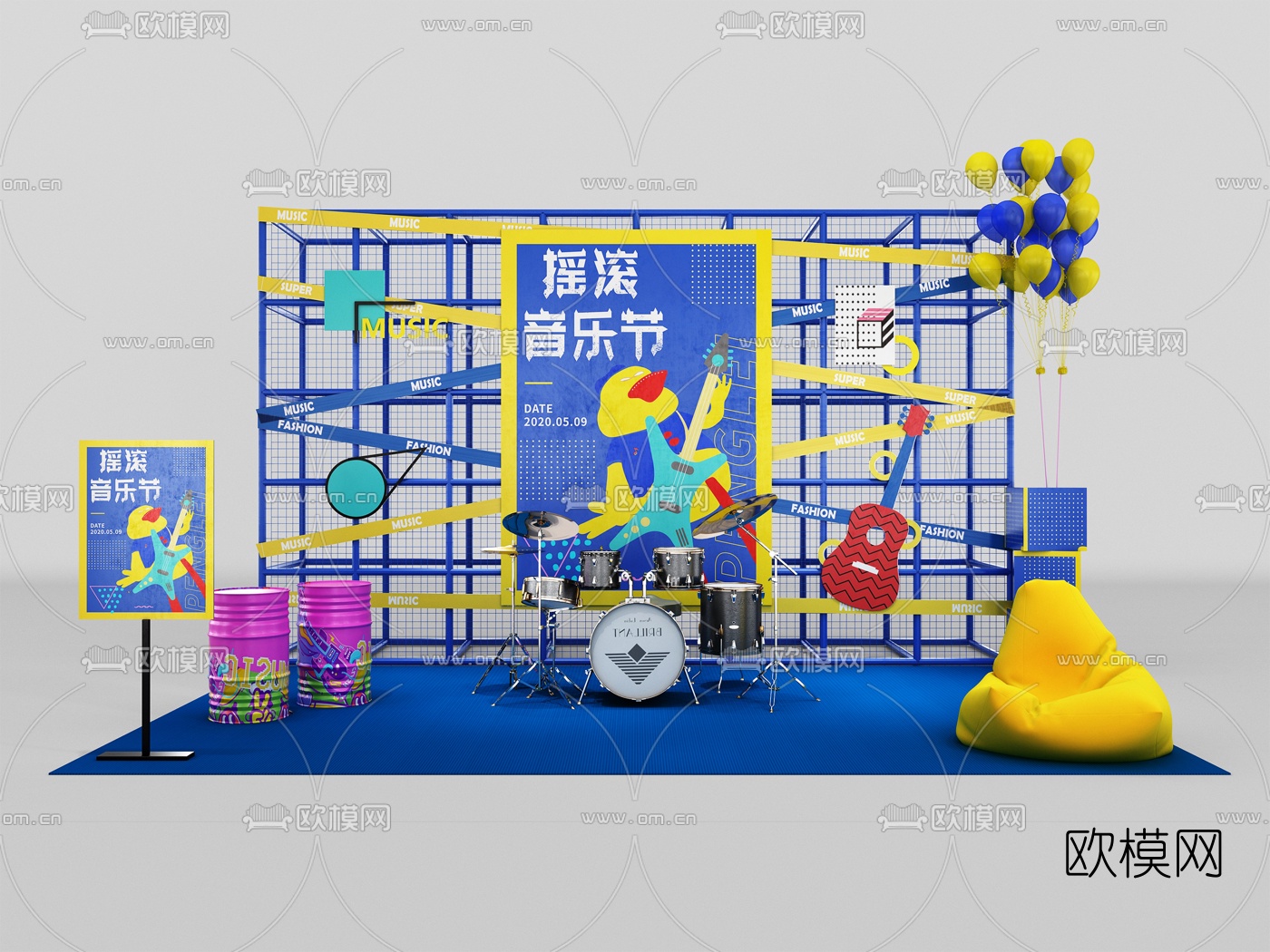 现代音乐节架子鼓美陈3d模型下载