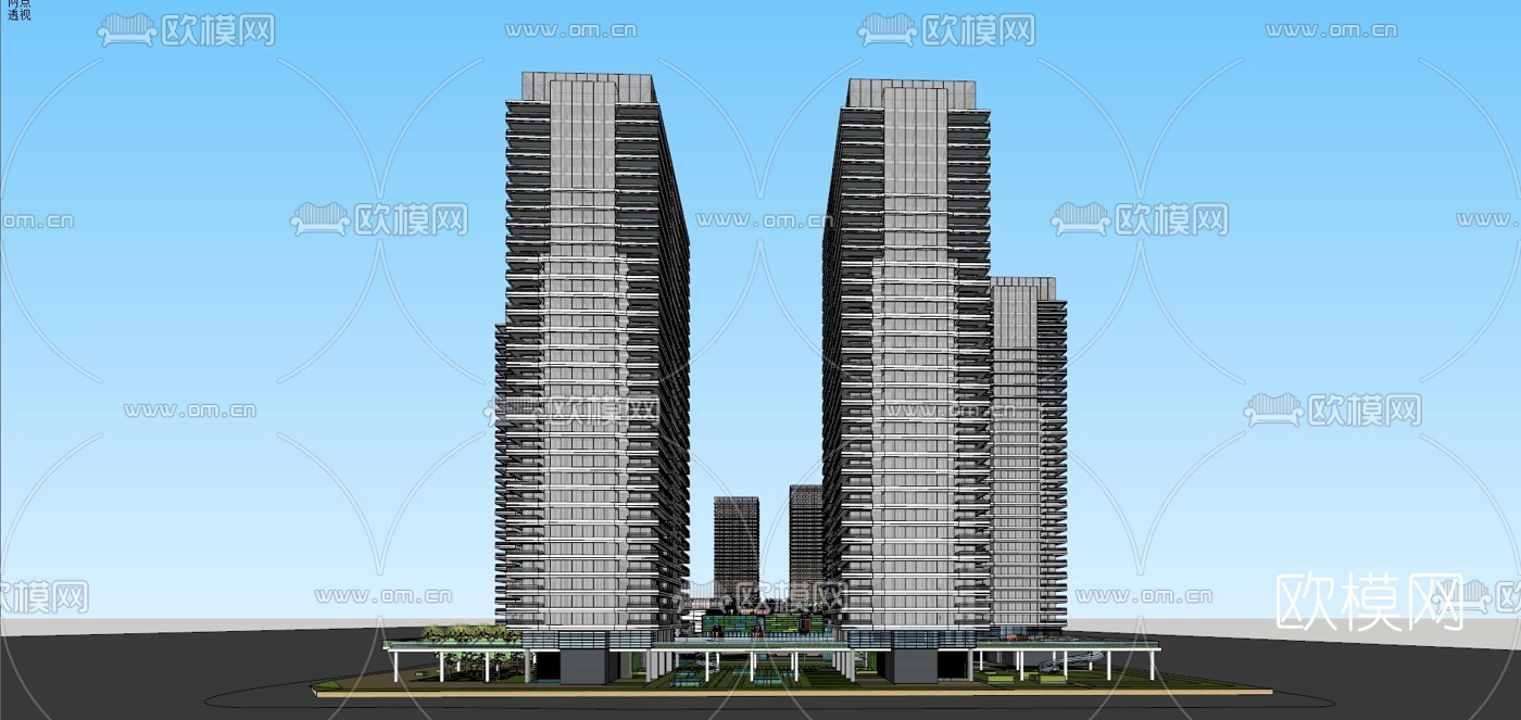 现代办公园区鸟瞰su模型下载（渲染图4）