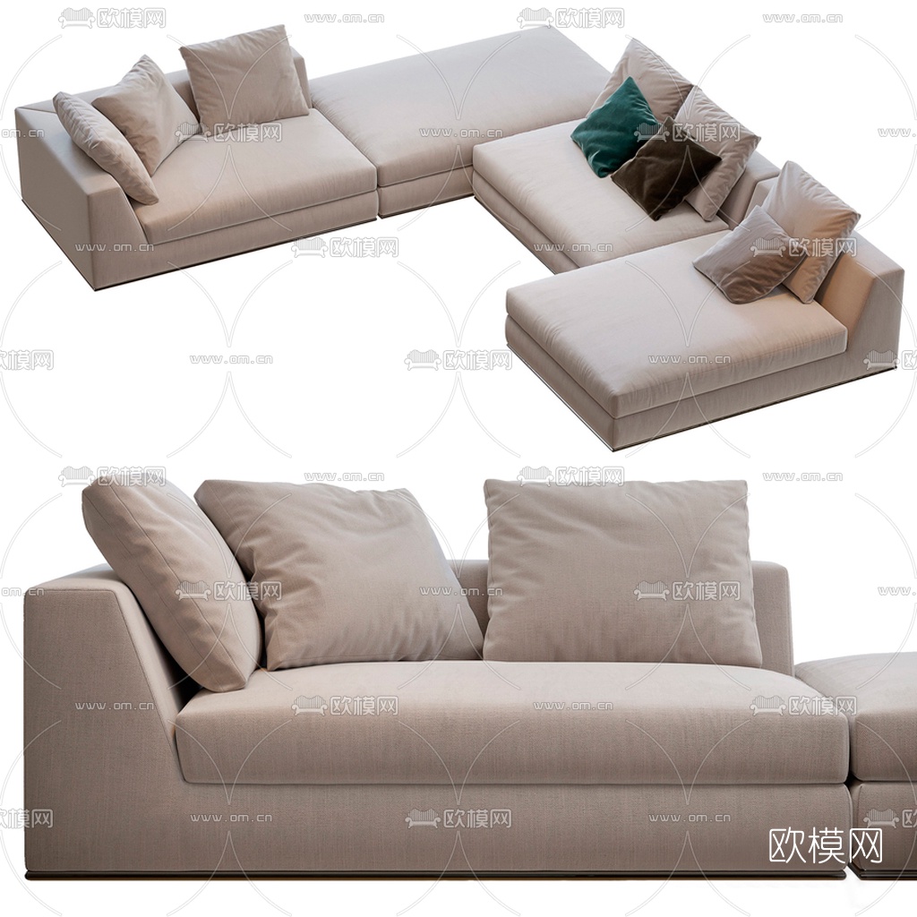 现代布艺多人转角沙发3d模型下载（渲染图2）
