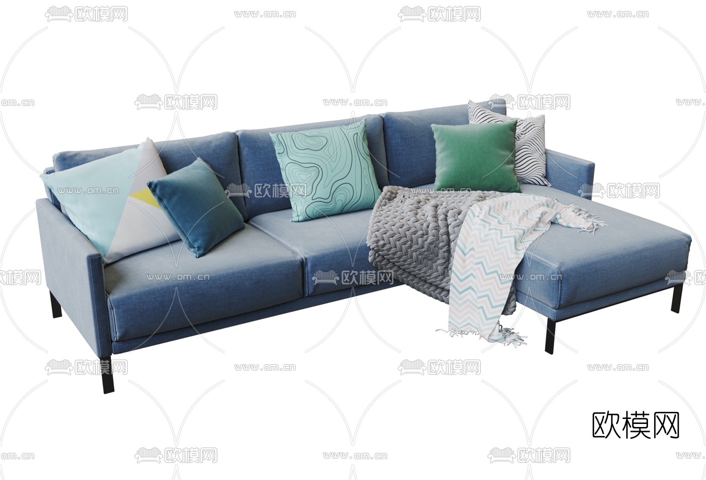 现代布艺转角沙发3d模型下载