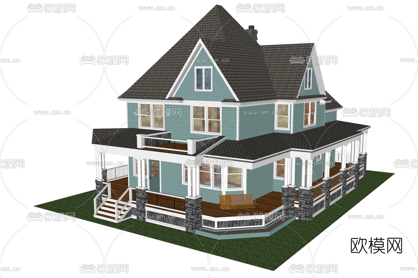简欧独栋别墅外观su模型-免费3dmax模型库-欧模网