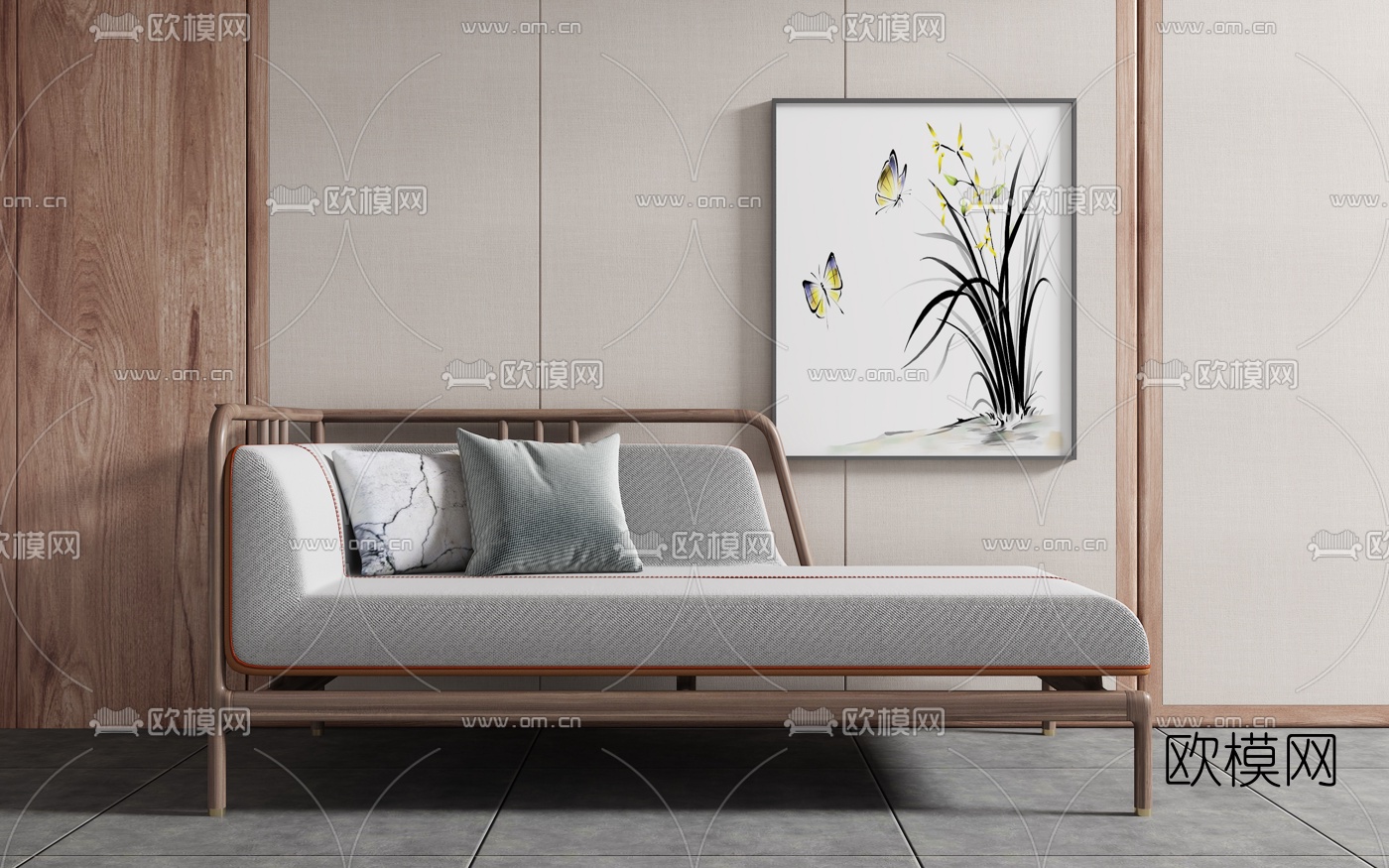 新中式布艺贵妃椅3d模型下载