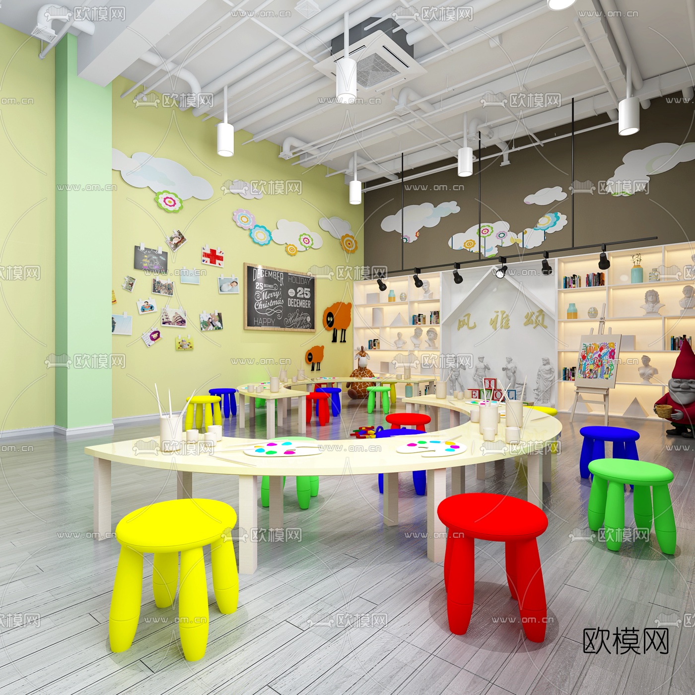 现代幼儿园美术室3d模型