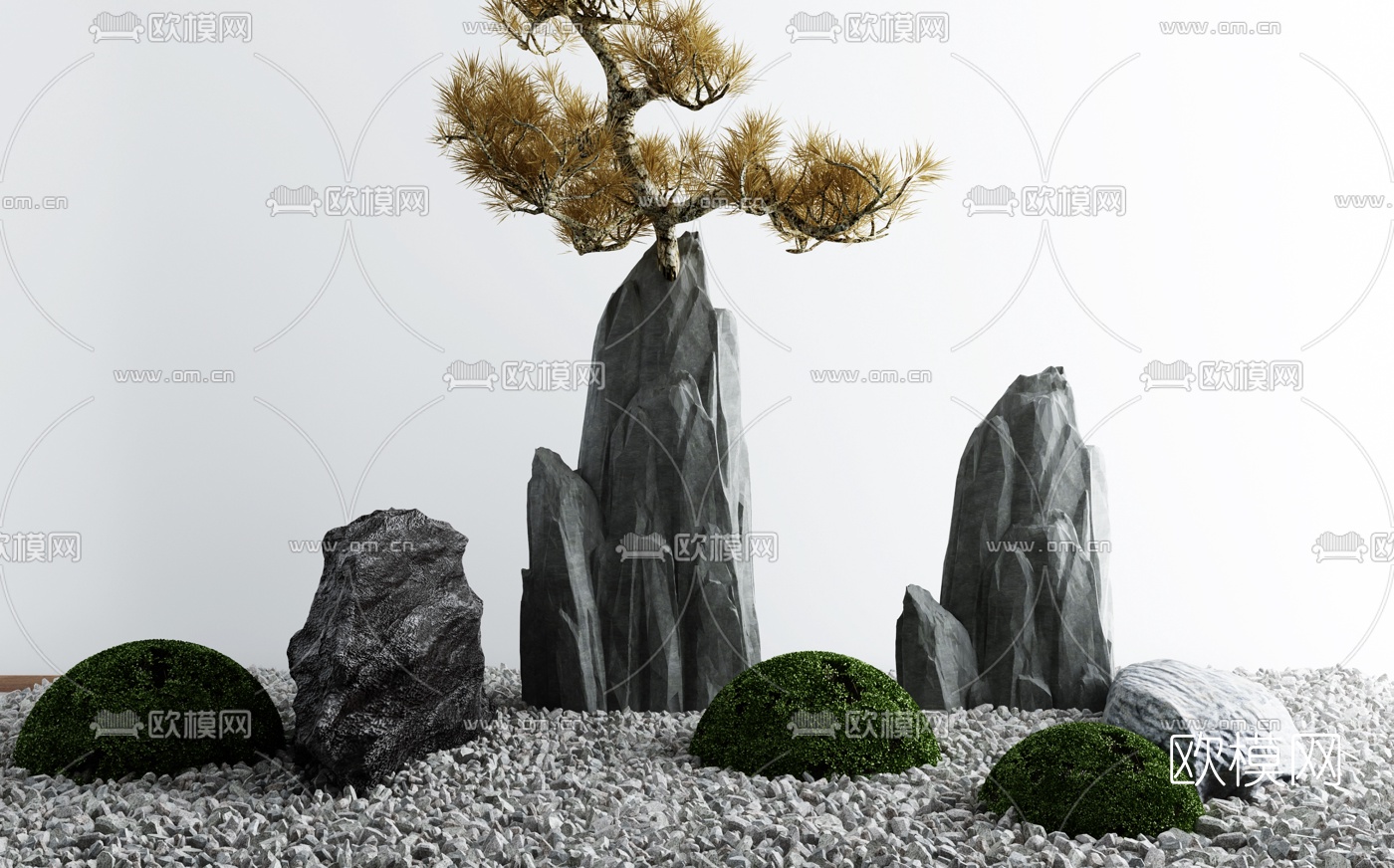 新中式假山景观小品3d模型下载