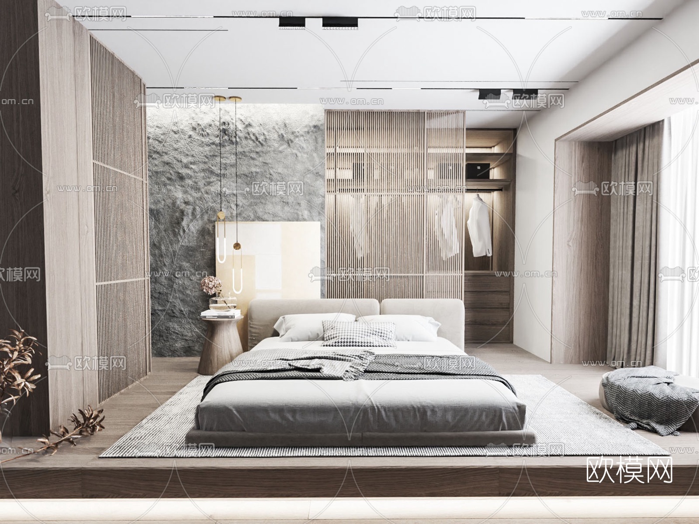 日式民宿卧室su模型下载（渲染图1）