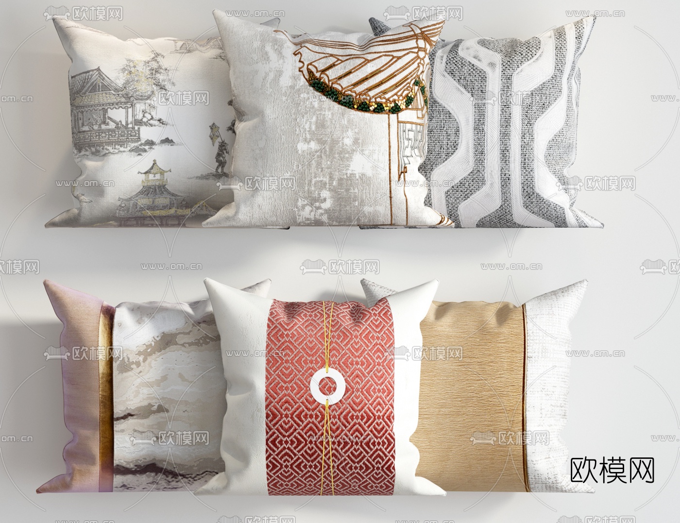 新中式布艺抱枕3d模型下载