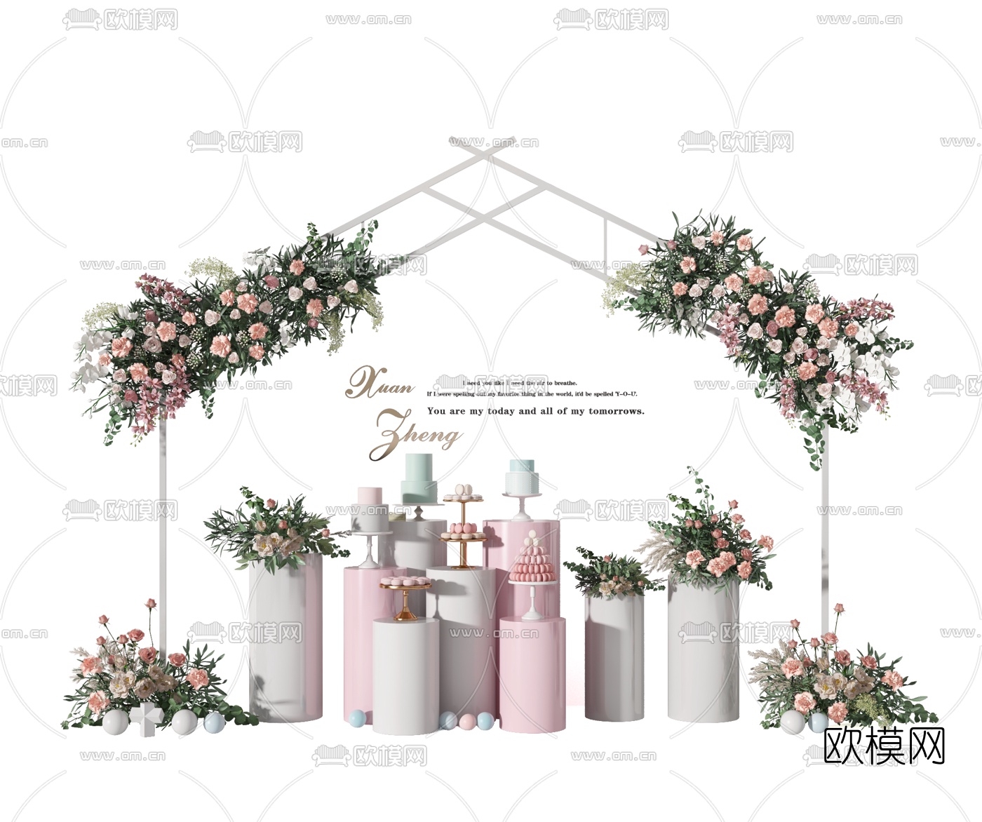 现代花卉美陈婚庆摆件3d模型下载